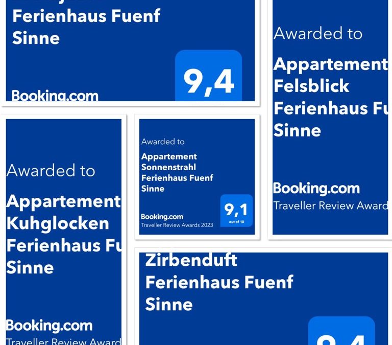 Traveller Review Awards 2023 voor alle appartementen van Ferienhaus Fuenf Sinne!